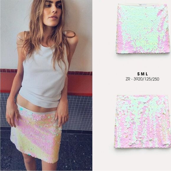 Zara SEQUIN MINI SKIRT - Picture 12 of 15